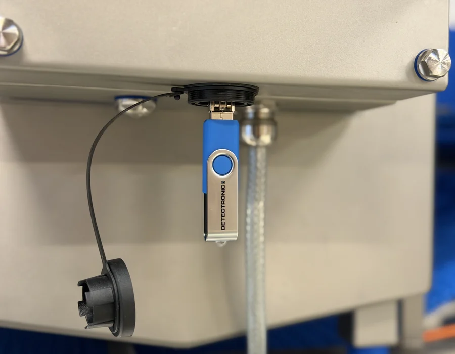 IP69K rated USB port with sealed cover on a Detectronic control unit
