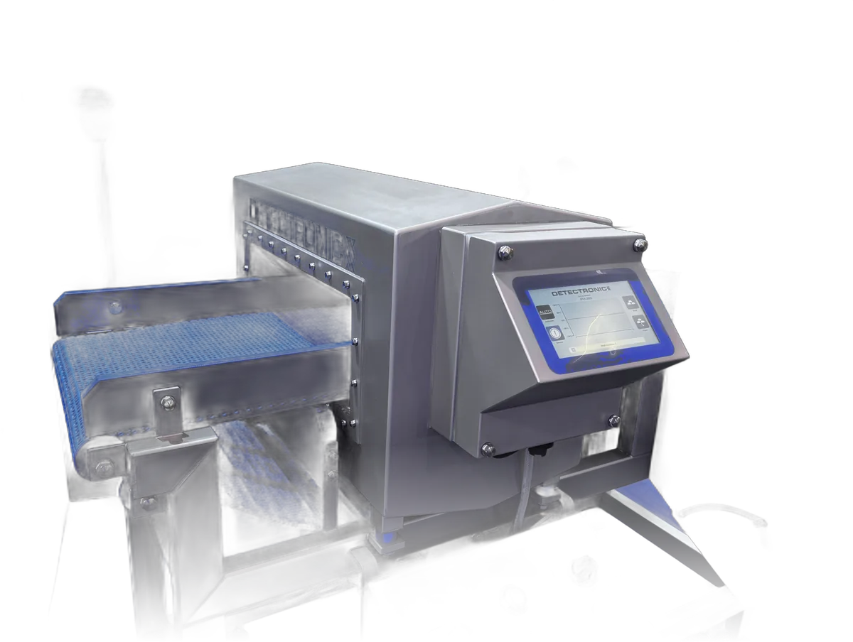 Detectronic 607 metal detector on a conveyor with the SmartLogic touchscreen control unit